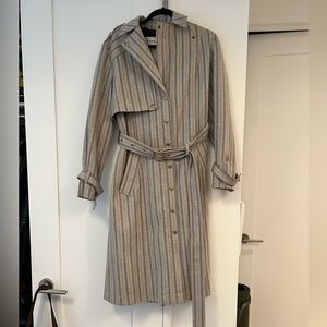 Coach wool trench coat in grey stripe sz S